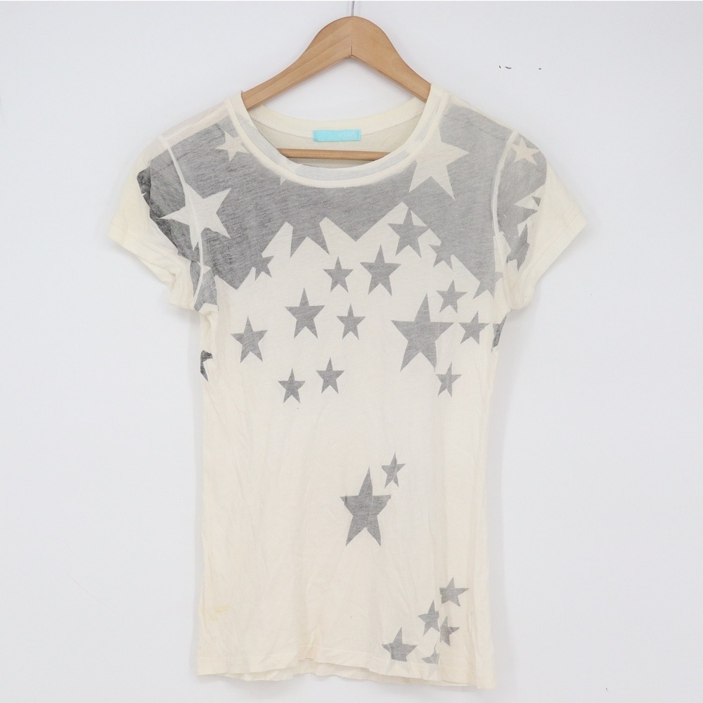 dELiA*s T-Shirt Womens Small Star Print Cream Burnout Graphic Tee Good